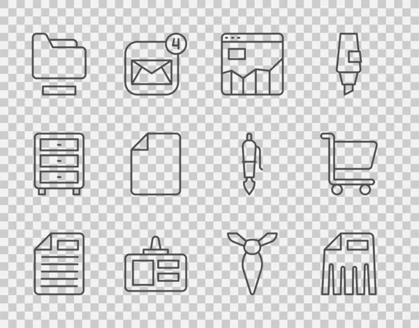 Zeile Dateidokument Papierschredder Diagrammdiagramm Infografik Identifikationsschild Dokumentenordner Krawatte Und Warenkorb — Stockvektor