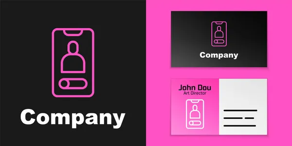Розовая Линия Входящий Звонок Значок Мобильного Телефона Изолирован Черном Фоне — стоковый вектор