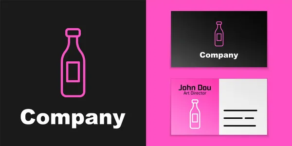 粉红线瓶装水图标隔离在黑色背景 苏打水的标志 标志设计模板元素 — 图库矢量图片