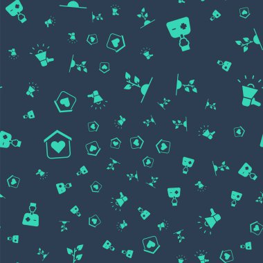 Gönüllü ekip ağaç diksin, erkek doktor, evsizler için barınak ve kusursuz desenli megafon. Vektör