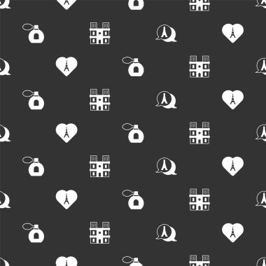 Eyfel Kulesi 'ni kalple, parfümle ve Notre Dame de Paris' le kusursuz bir düzene sokun. Vektör