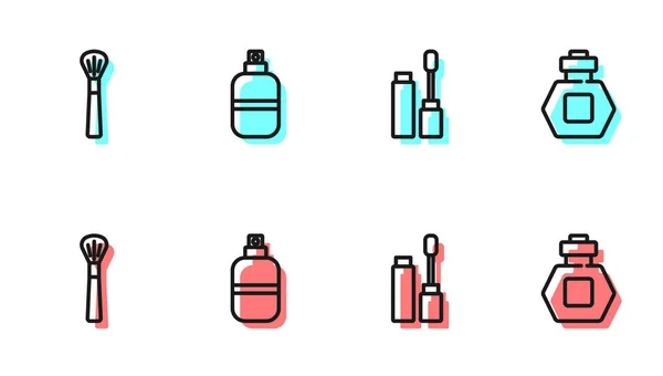 Set Line Mascara Brosse Maquillage Parfum Icône Vecteur — Image vectorielle