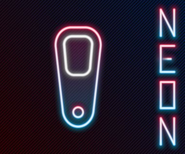 Siyah arka planda izole edilmiş ayak simgesi olarak parlayan neon şeritli sünger taşı. Ayak yıkama. Cilt güzelliği kozmetik bacak bakımı. Renkli taslak konsepti. Vektör