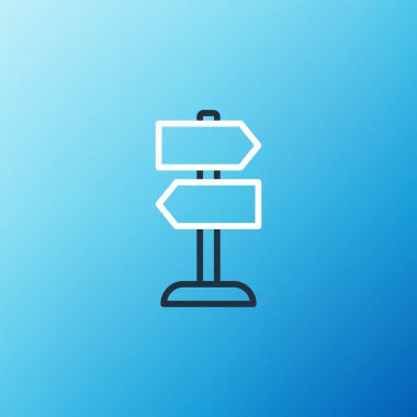 Line Road trafik tabelası. Mavi arkaplanda işaretleme simgesi izole edildi. İşaretçi sembolü. İzole sokak bilgi levhası. Yön tabelası. Renkli taslak konsepti. Vektör