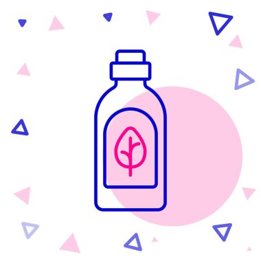 Beyaz arka planda izole edilmiş çizgi esaslı yağ şişesi simgesi. Organik aromaterapi özü. Cilt bakımı serumu cam bırakma paketi. Renkli taslak konsepti. Vektör