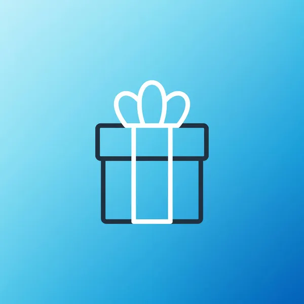 Line Gift box icoon geïsoleerd op blauwe achtergrond. Vrolijk kerstfeest en gelukkig nieuwjaar. Kleurrijk concept. Vector — Stockvector