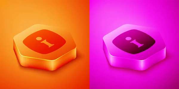 Isométrique icône d'information isolé sur fond orange et rose. Bouton hexagonal. Vecteur — Image vectorielle