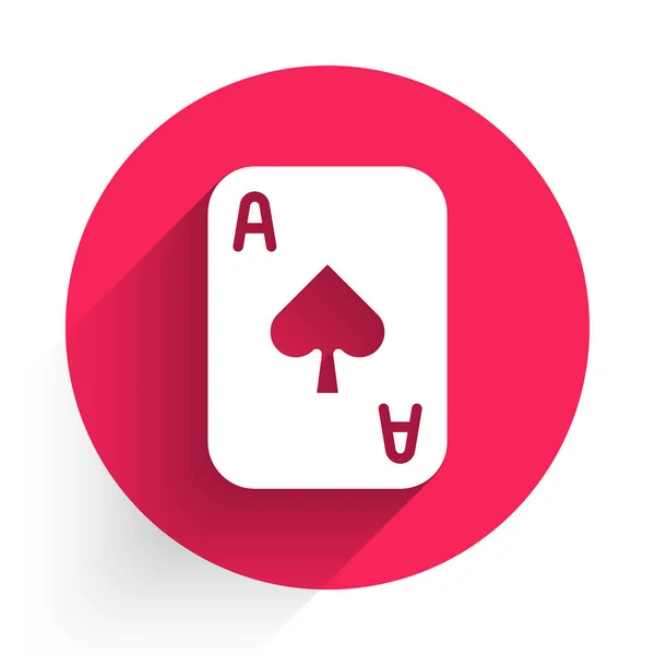 Ícone de cartas de jogo branco isolado com sombra longa. Jogo de casino. Botão de círculo vermelho. Vetor — Vetor de Stock