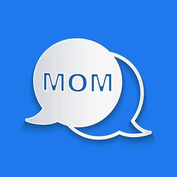 Papiergeschnittene Sprechblase Mama Symbol isoliert auf blauem Hintergrund. Glücklicher Muttertag. Papierkunst. Vektor — Stockvektor