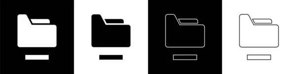 Définir l'icône du dossier Document isolé sur fond noir et blanc. Symbole du classeur comptable. Gestion de la comptabilité. Vecteur — Image vectorielle