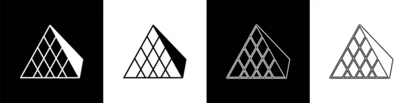 Defina o ícone da pirâmide de vidro do Louvre isolado em fundo preto e branco. Museu do Louvre. Vetor — Vetor de Stock