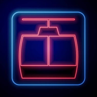 Parlayan neon kablo araba simgesi siyah arkaplanda izole edildi. Füniküler işaret. Vektör