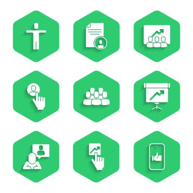 Proje ekibi üssü, takım lideri, diyagramlı çember tahtası, kafa avcılığı ve ikon. Vektör