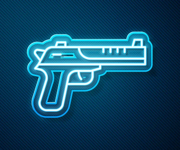 Glowing neon line Desert eagle gun icon isolated on blue background. Vector — Stock Vector