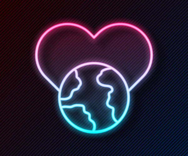 Светящаяся неоновая линия The heart world - love icon isolated on black background. Вектор — стоковый вектор