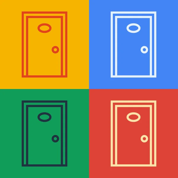 Pop art line Hotelová chodba s uzavřenými číslovanými dveřmi ikona izolované na barevném pozadí. Vektor — Stockový vektor