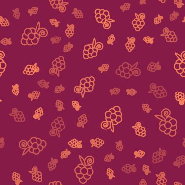 Kahverengi çizgi üzümlü meyve ikonu kırmızı arka planda izole edilmiş kusursuz desen. Vektör