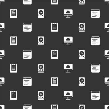 Bulut teknolojisi veri transferini, Yazılım, Sunucu, Veri Raporu ve Sabit disk sürücüsü HDD 'yi pürüzsüz şablona ayarla. Vektör