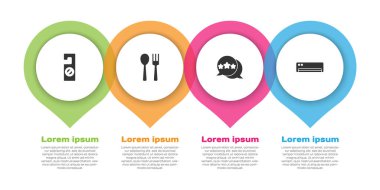 Lütfen rahatsız etmeyin, çatal ve kaşık, beş yıldızlı değerlendirme ve klima. Ticari bilgi şablonu. Vektör