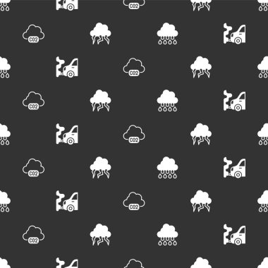 Bulut 'u yağmur, araba egzozu, CO2 emisyon bulutu ve Storm' u kusursuz bir şablona ayarla. Vektör