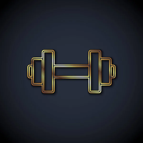 Altın çizgili Dumbbell simgesi siyah arkaplanda izole edilmiş. Kas kaldırma, fitness halteri, spor malzemeleri. Vektör — Stok Vektör