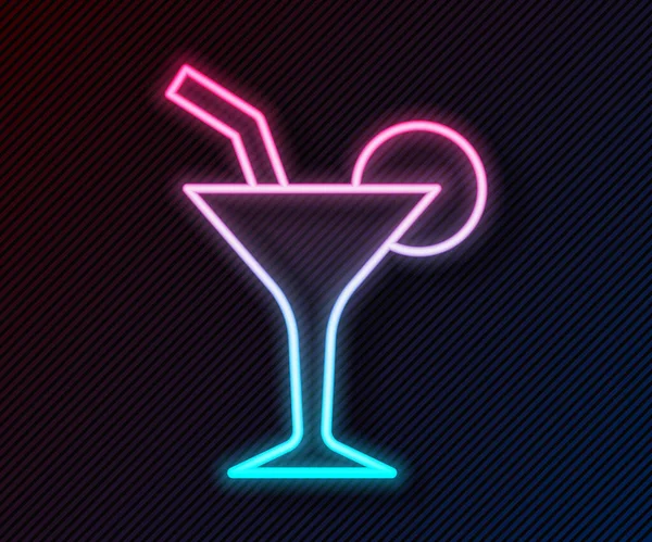 Świecąca neonowa linia Ikona koktajlu i napoju alkoholowego na czarnym tle. Wektor — Wektor stockowy