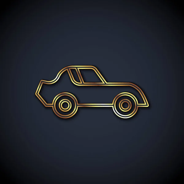 Gold line Icône de voiture isolée sur fond noir. Vecteur — Image vectorielle