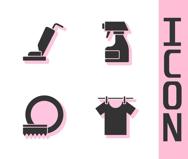 Set Séchage des vêtements, Aspirateur, Lave-vaisselle et Nettoyage icône de bouteille de pulvérisation. Vecteur — Image vectorielle