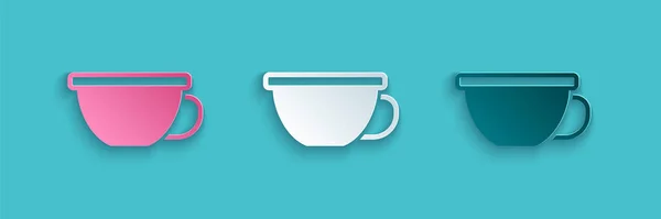 Papiergeschnittene Tasse Tee Ikone Isoliert Auf Blauem Hintergrund Papierkunst Vektor — Stockvektor