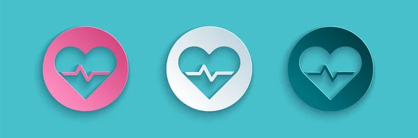 Paper Cut Heart Rate Icon Isolated Blue Background Heartbeat Sign — Stock Vector