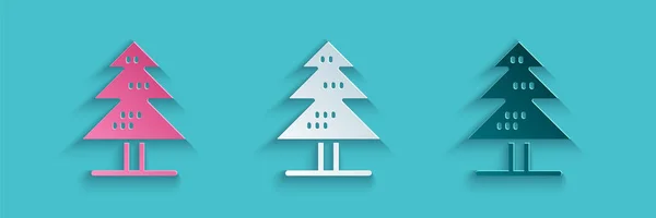 Papiergeschnittenes Baumsymbol Isoliert Auf Blauem Hintergrund Symbol Wald Papierkunst Vektor — Stockvektor