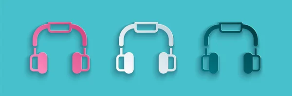 Icono Auriculares Corte Papel Aislado Sobre Fondo Azul Auriculares Concepto — Vector de stock