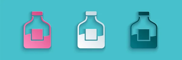 Papiergeschnittene Glasflasche Mit Wodka Symbol Isoliert Auf Blauem Hintergrund Papierkunst — Stockvektor