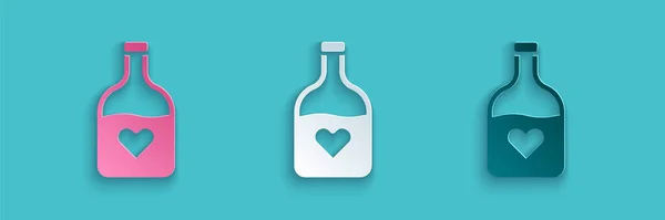 Papiergeschnittene Flasche Mit Liebestrank Symbol Isoliert Auf Blauem Hintergrund Alles — Stockvektor