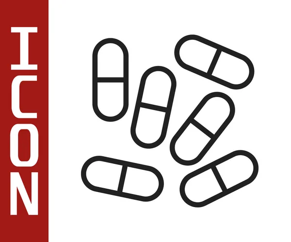 Fekete Vonal Gyógyszer Tabletta Vagy Tabletta Ikon Elszigetelt Fehér Alapon — Stock Vector