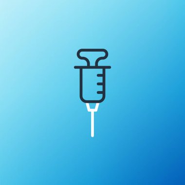 Şırınga simgesi mavi arkaplanda izole edildi. Aşı için şırınga, aşı, iğne, grip aşısı. Tıbbi ekipman. Renkli taslak konsepti. Vektör