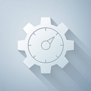 Kağıt kesiği Web Analiz Bilgileri ve geliştirme web sitesi istatistik simgesi gri arkaplanda izole edildi. Analiz, yönetim, pazarlama, araştırma. Kağıt sanatı tarzı. Vektör