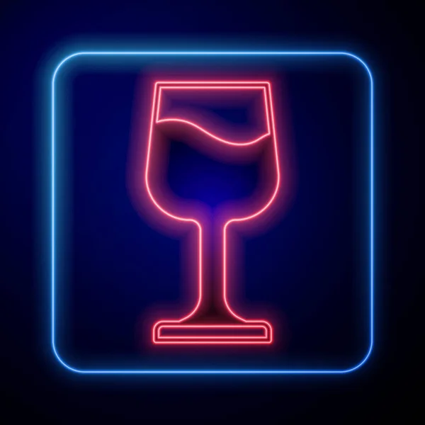 Lumineux néon Icône en verre de vin isolé sur fond noir. Panneau de verre à vin. Vecteur — Image vectorielle