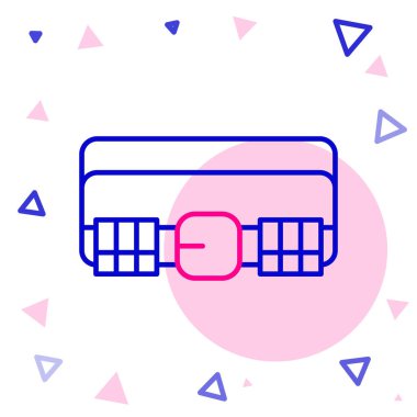 Beyaz arka planda izole edilmiş kartuş simgesiyle çizgi avlama mermisi kemeri. İşaret fişeği. Avcı teçhizatı, silah. Renkli taslak konsepti. Vektör