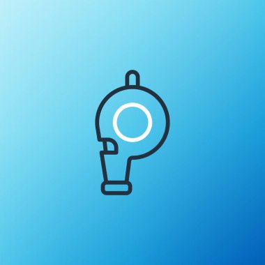 Satır Whistle simgesi mavi arkaplanda izole edildi. Hakem sembolü. Spor ve spor burcu. Renkli taslak konsepti. Vektör