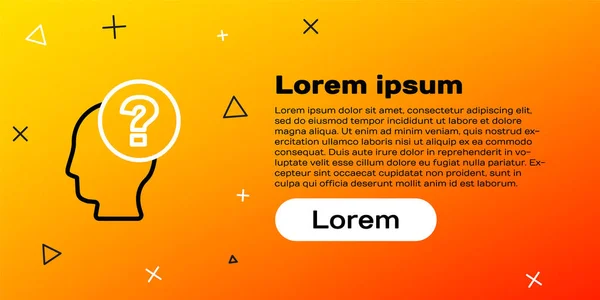 Linie Menschenkopf mit Fragezeichen-Symbol isoliert auf gelbem Hintergrund. Buntes Rahmenkonzept. Vektor — Stockvektor