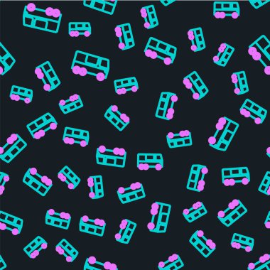 Çizgi Bus simgesi siyah arkaplanda izole edilmiş. Ulaşım konsepti. Otobüs turu nakliyesi. Turizm ya da kamu aracı sembolü. Vektör