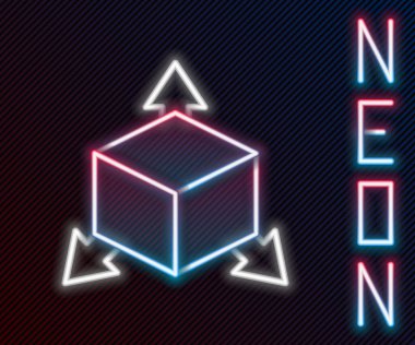 Parlayan neon hattı Isometric küp simgesi siyah arkaplanda izole edildi. Geometrik küp katı simge. 3 boyutlu kare işareti. Kutu sembolü. Renkli taslak konsepti. Vektör