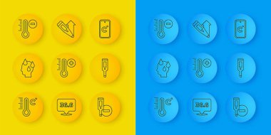 Meteoroloji termometresi, yüksek insan vücut ısısı, Dijital, Celsius ve ikon ayarlayın. Vektör