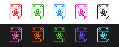 Siyah ve beyaz arkaplanda izole edilmiş çiçek simgesi ile satır takvimi ayarla. Vektör