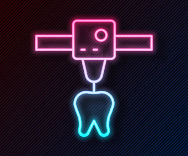 Zářící neonovou linku 3D tiskárna zub ikona izolované na černém pozadí. 3D tisk. Vektor — Stockový vektor