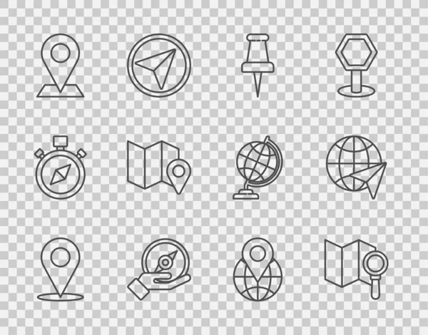Position Der Linie Suchposition Stecknadel Kompass Faltkarte Mit Markierung Globus — Stockvektor
