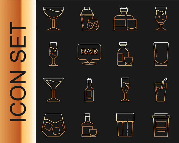 Réglez Tasse Café Emporter Jus Verre Avec Eau Bouteille Whisky — Image vectorielle