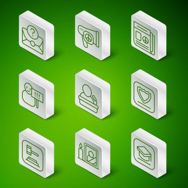 Mezuniyet şapkası, yas tutan fotoğraf çerçevesi soru işaretli zarf, konuşmacı, protesto, barış, yargıç tokmağı ve kalkanların simgesi. Vektör