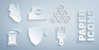 Vandal, boya spreyi, fırça, sprey başlık ve lastik eldiven ikonu hazırla. Vektör